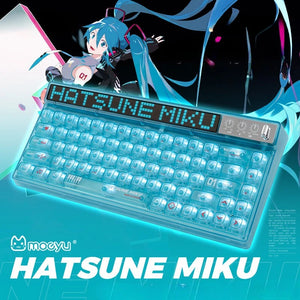 Hatsune Miku Heart of Esports mechanical keyboard in a themed desktop setup