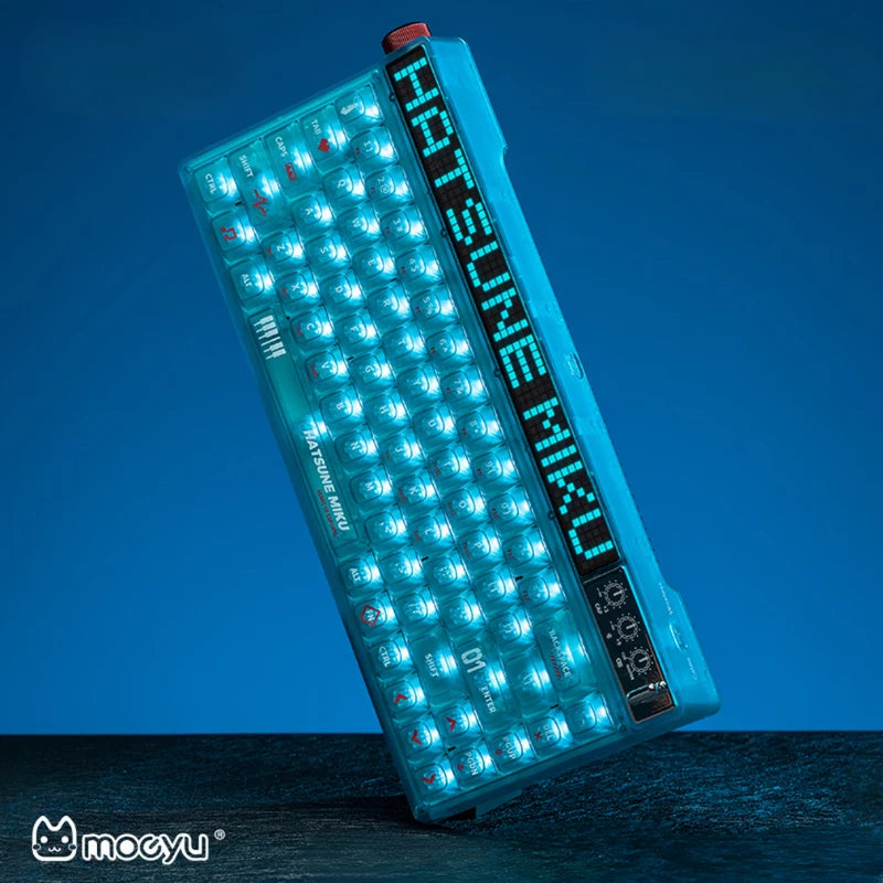 Transparent cyan side lighting on the Hatsune Miku mechanical keyboard