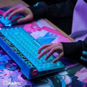 Angled view of the compact Hatsune Miku mechanical keyboard