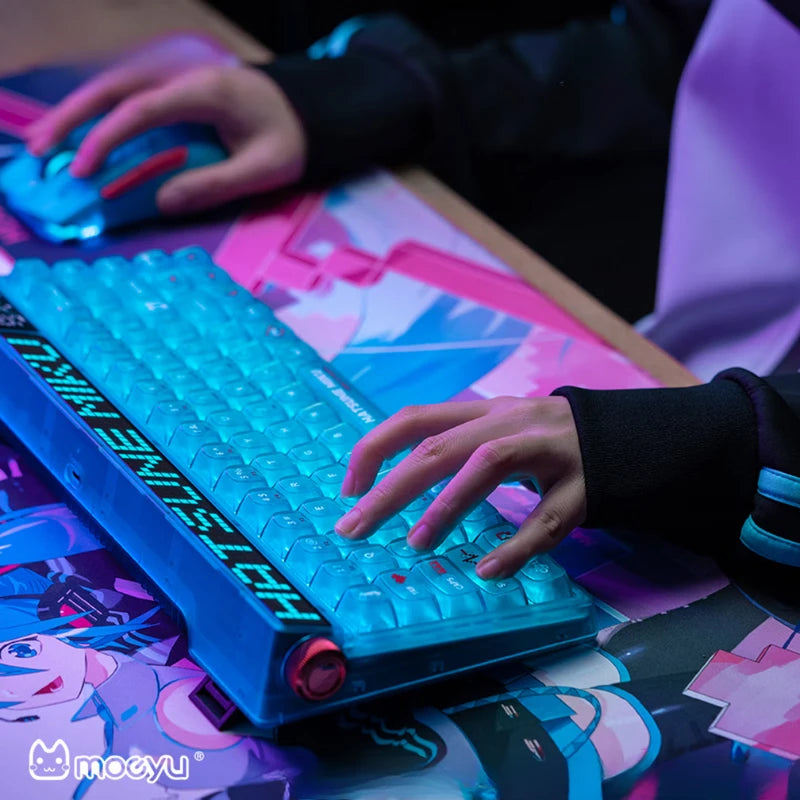 Angled view of the compact Hatsune Miku mechanical keyboard