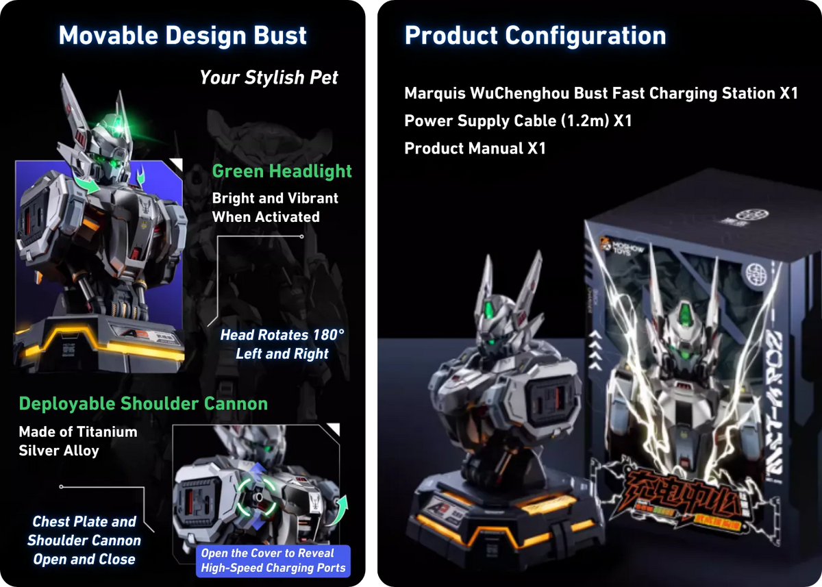 MOSHOWTOYS MCT-AP02 Marquis WuChenghou Mecha Estação de Carregamento 65W – imagem de recursos do produto