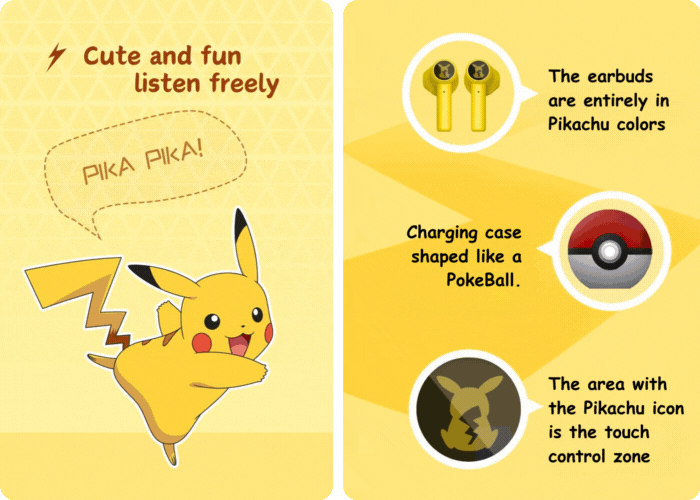 Pikachu Poké Ball wireless earbuds with smart controls, low latency and comfortable fit