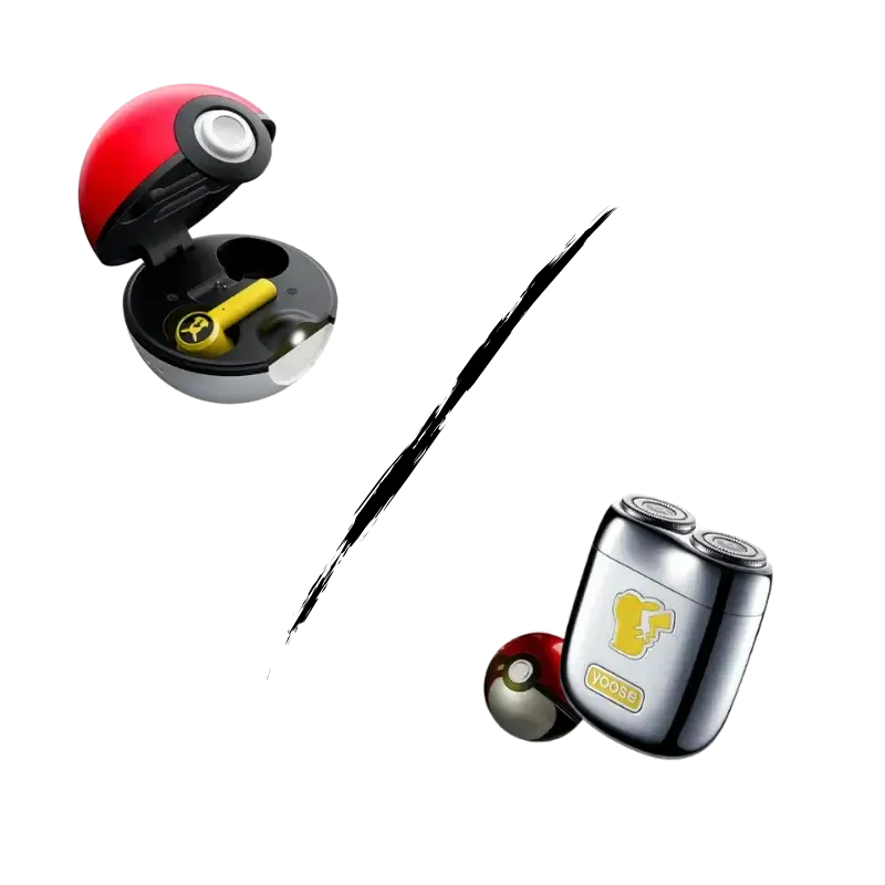 Pikachu PokéBall Sound and Grooming Duo with wireless earbuds and electric shaver