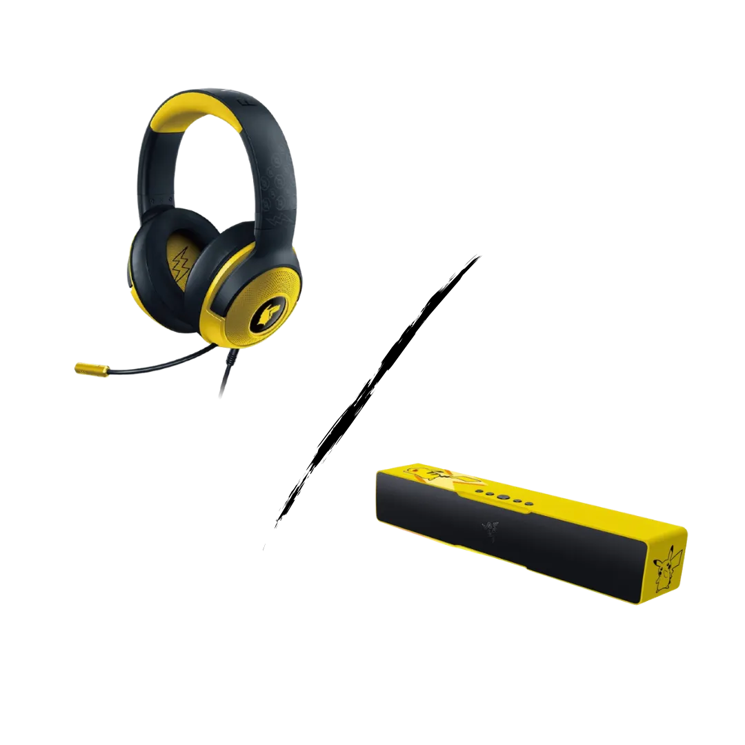 Pikachu Ultimate Audio Kit with Razer headset and desktop soundbar