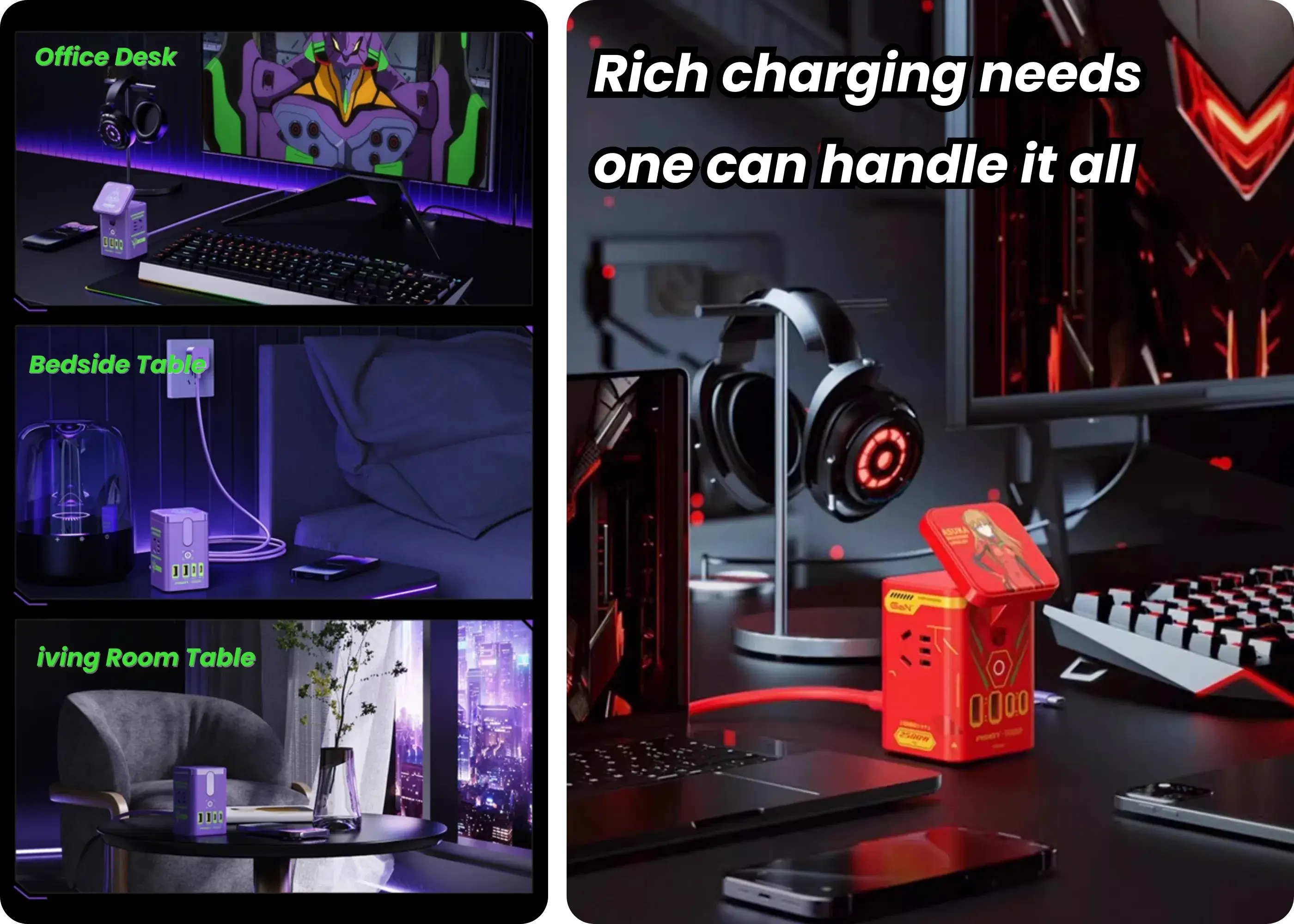 PISEN Evangelion desktop charger with matte finish and 1.8-meter cable