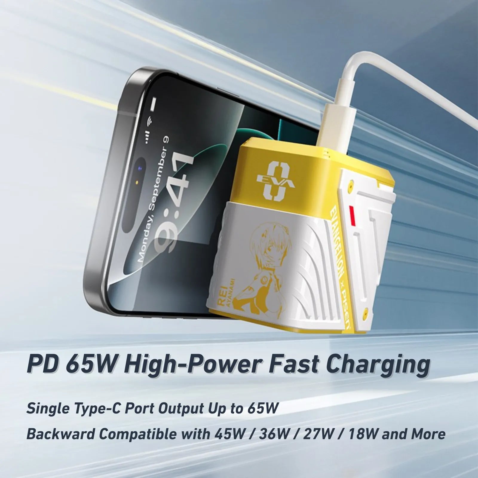EVA-00 PISEN 65W charger fast charging a smartphone