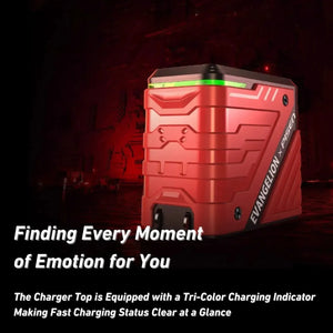 Red EVA-02 PISEN charger with tri-color charging indicator