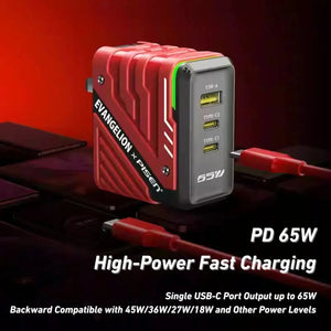 EVA-02 PISEN charger delivering 65W USB-C fast charging