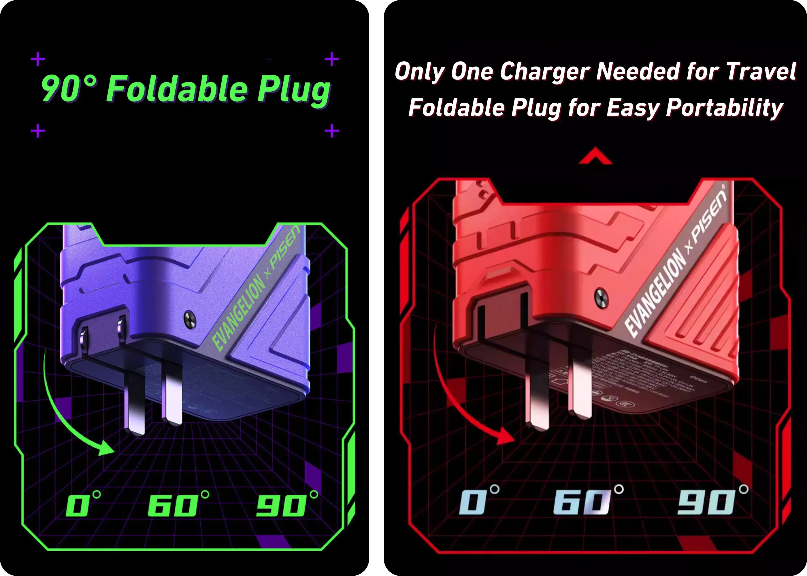 Compact PISEN Evangelion charger with foldable plug for travel