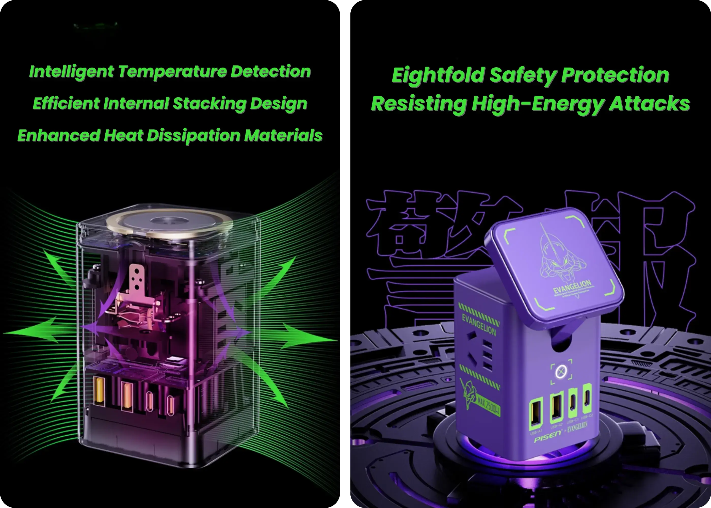 PISEN Evangelion GaN charger with temperature control and eight-layer protection