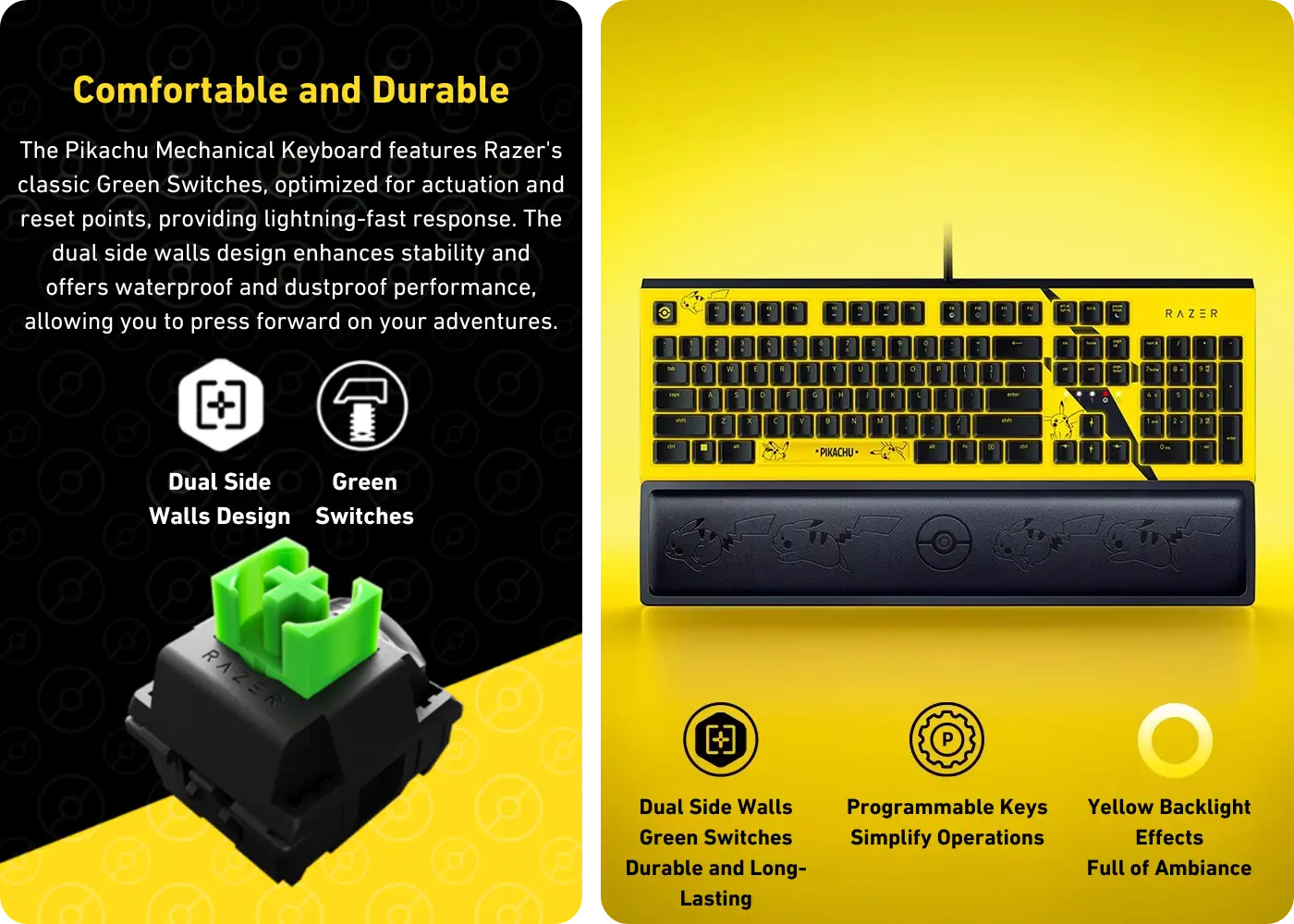 Razer x Pokémon Pikachu 104 Key Gaming Mechanical Keyboard - Reliable Durability You Can Trust