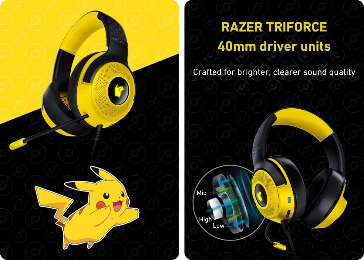 Razer x Pokémon Pikachu Kraken V3 X Gaming Headset - Razer TriForce 40mm Drivers