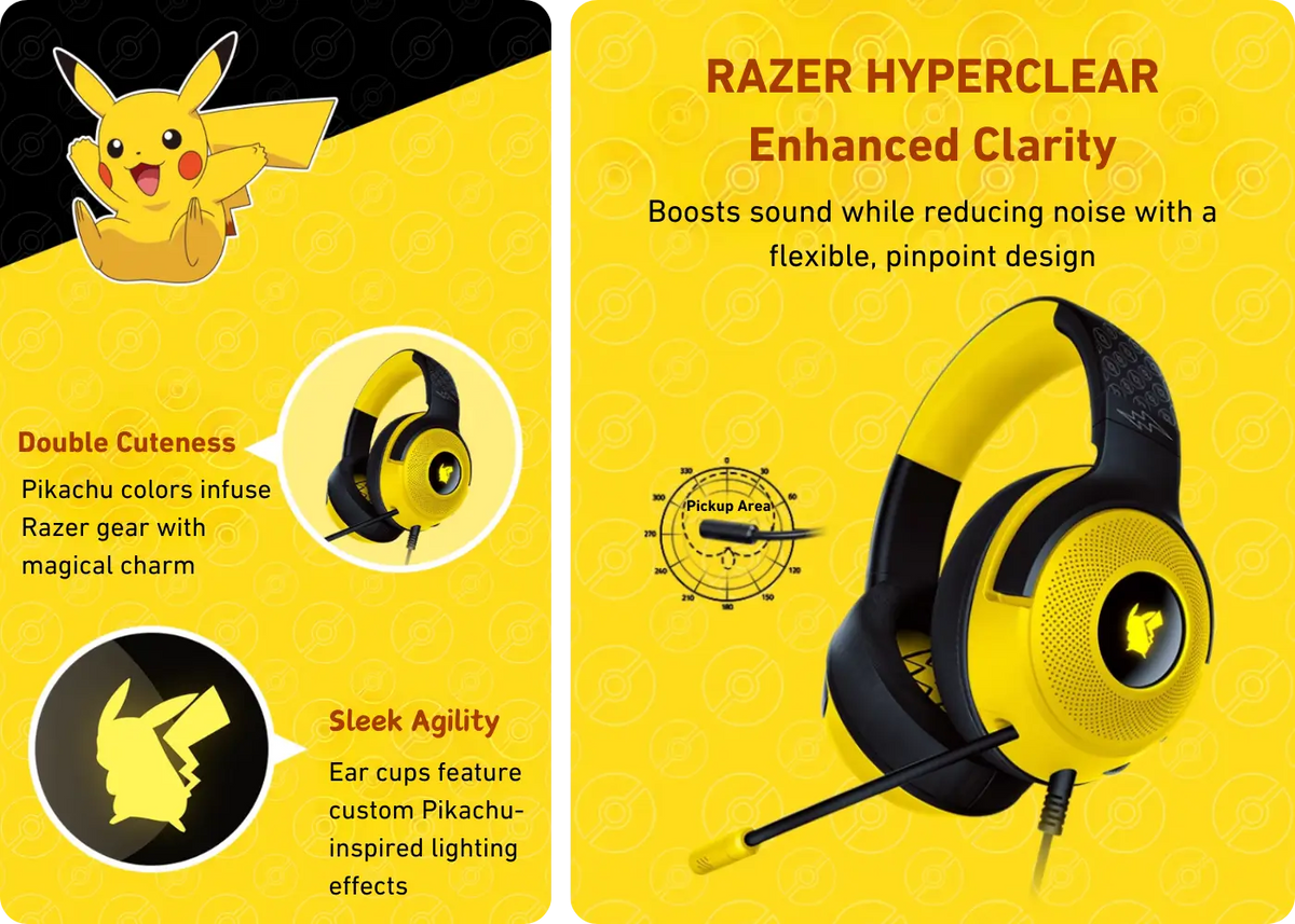 Razer x Pokémon Pikachu Kraken V3 X Gaming Headset - HyperClear Cardioid Mic
