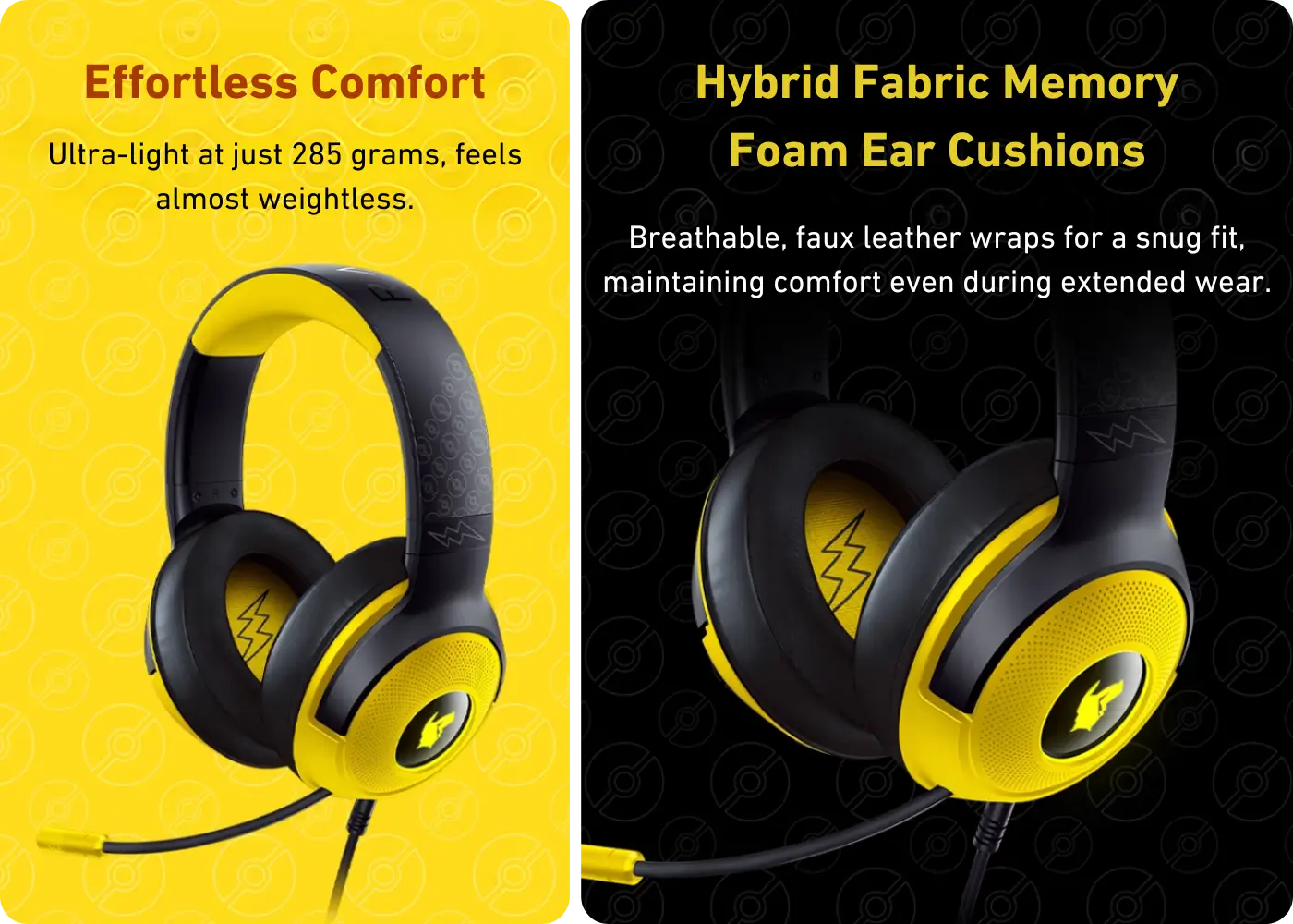 Razer x Pokémon Pikachu Kraken V3 X Gaming Headset - Memory Foam Ear Cushions