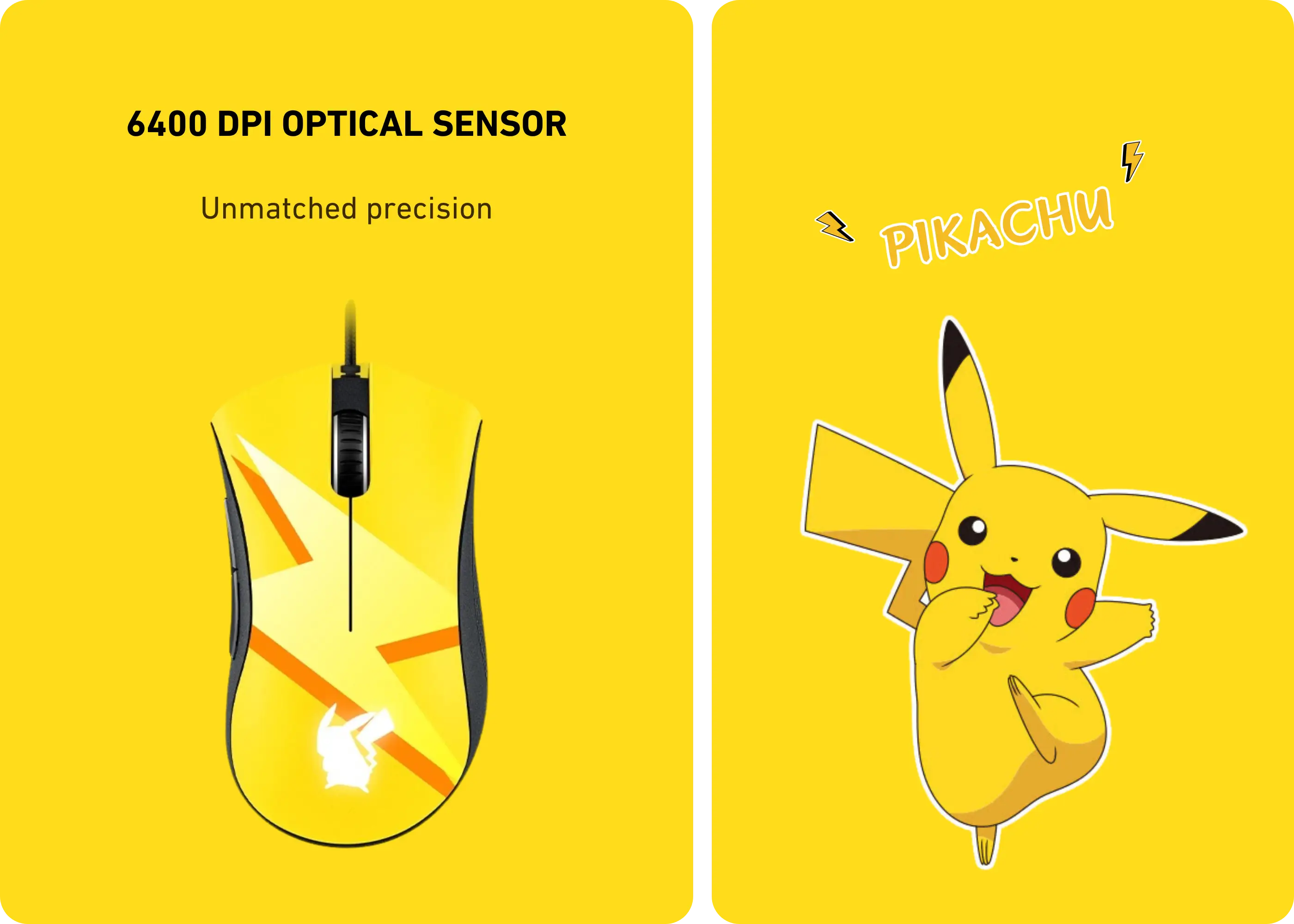 Razer x Pokémon Pikachu Viper Standard Wired Mouse + Mousepad Set - Precision with Professional-grade 6400 DPI Optical Sensor