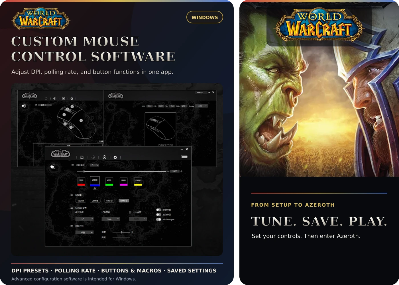 World of Warcraft YGK01 49g Tri-Mode Wireless Gaming Mouse – imagen de características del producto