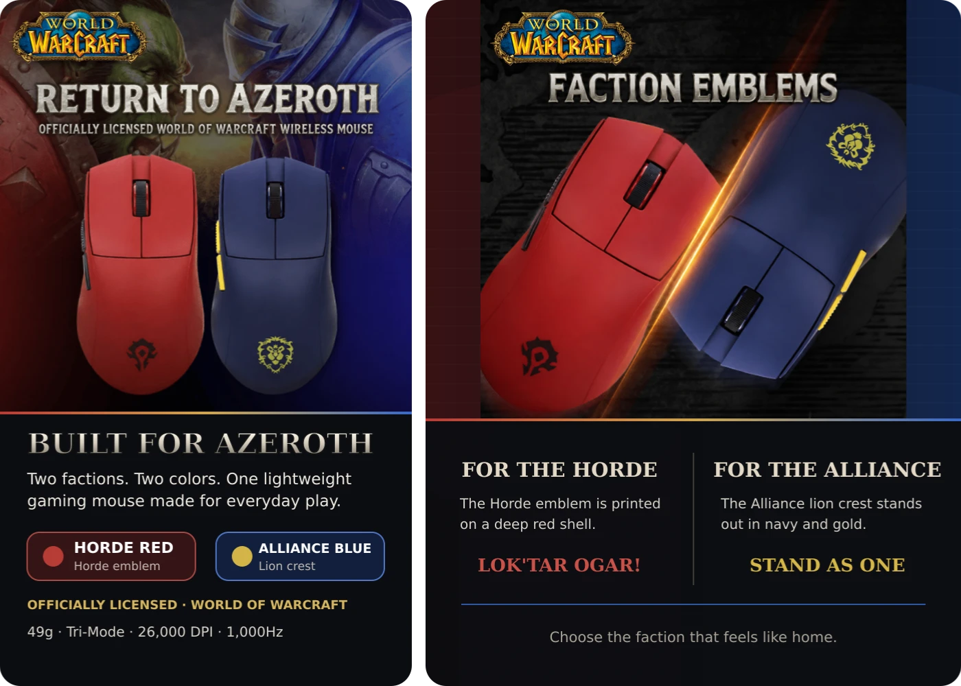 World of Warcraft YGK01 49g Tri-Mode Wireless Gaming Mouse – imagen de características del producto