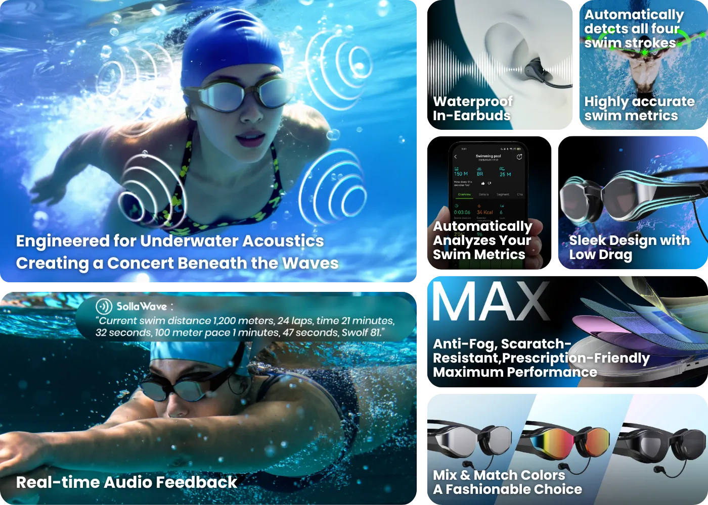 Solla Wave goggles with professional swim coaching and real-time audio feedback