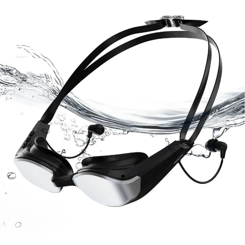 Black Solla Wave AI music smart swim goggles