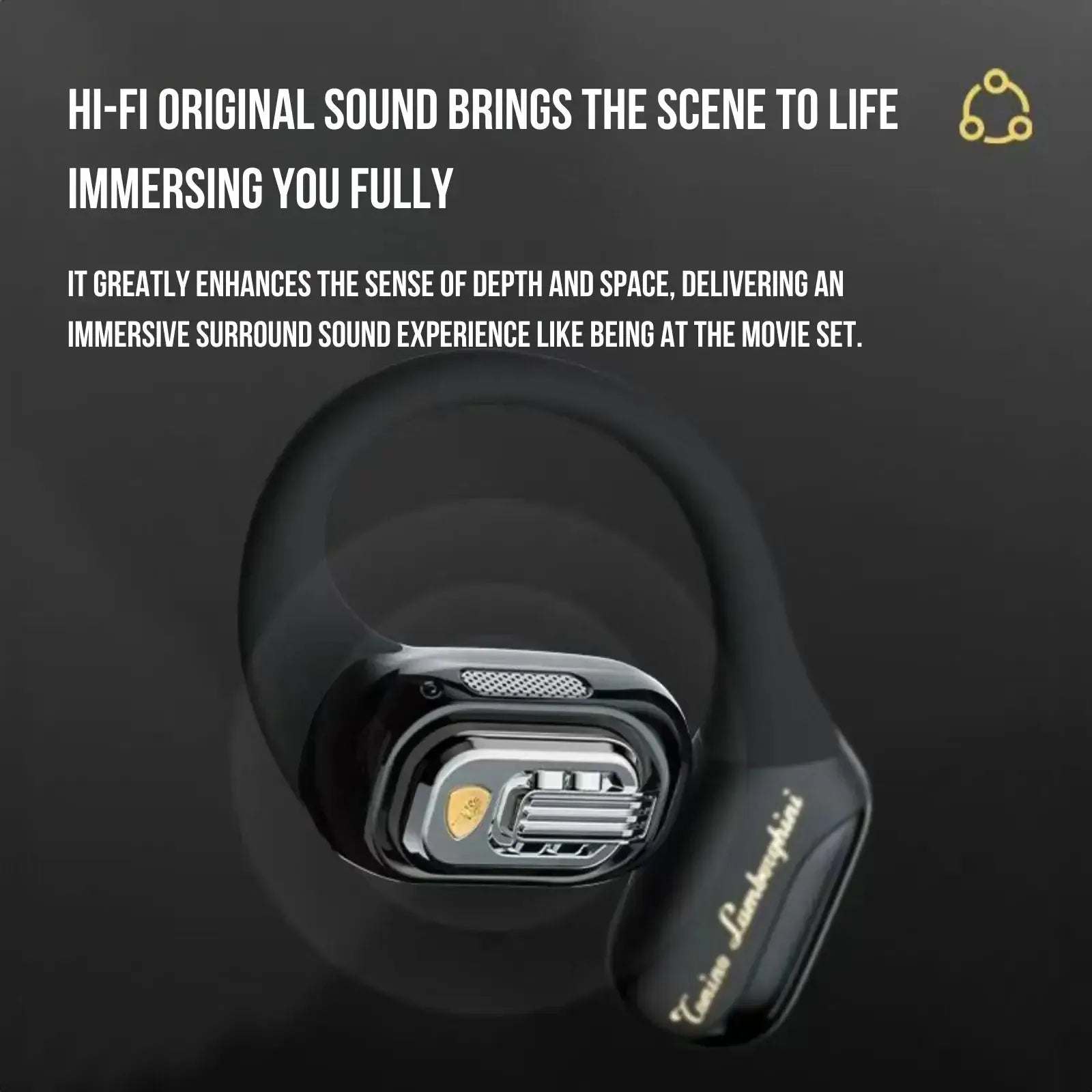 Lamborghini TL65 black earphones with soft open-ear silicone design