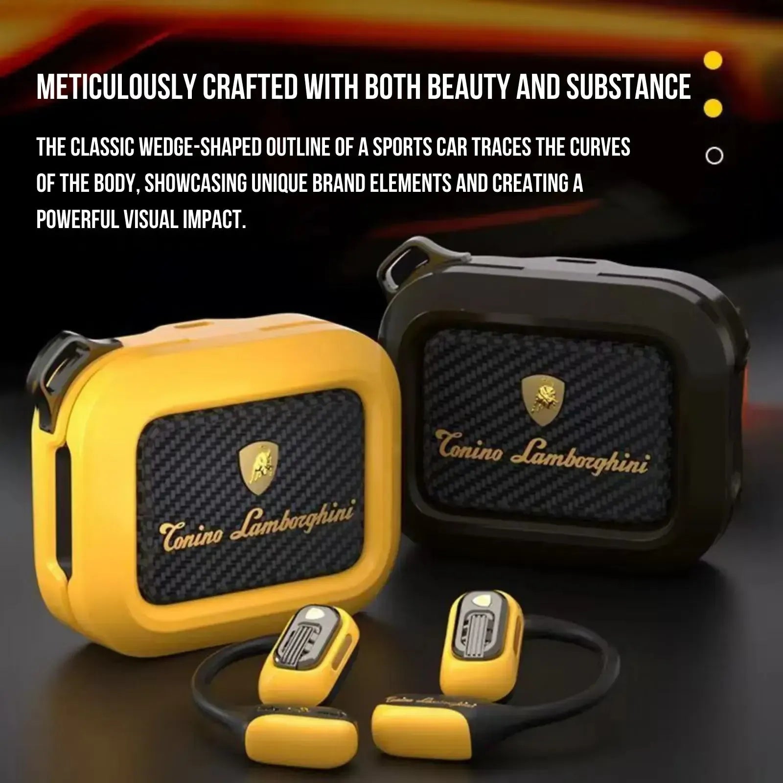 Lamborghini TL65 earphones with carbon-fiber style charging cases