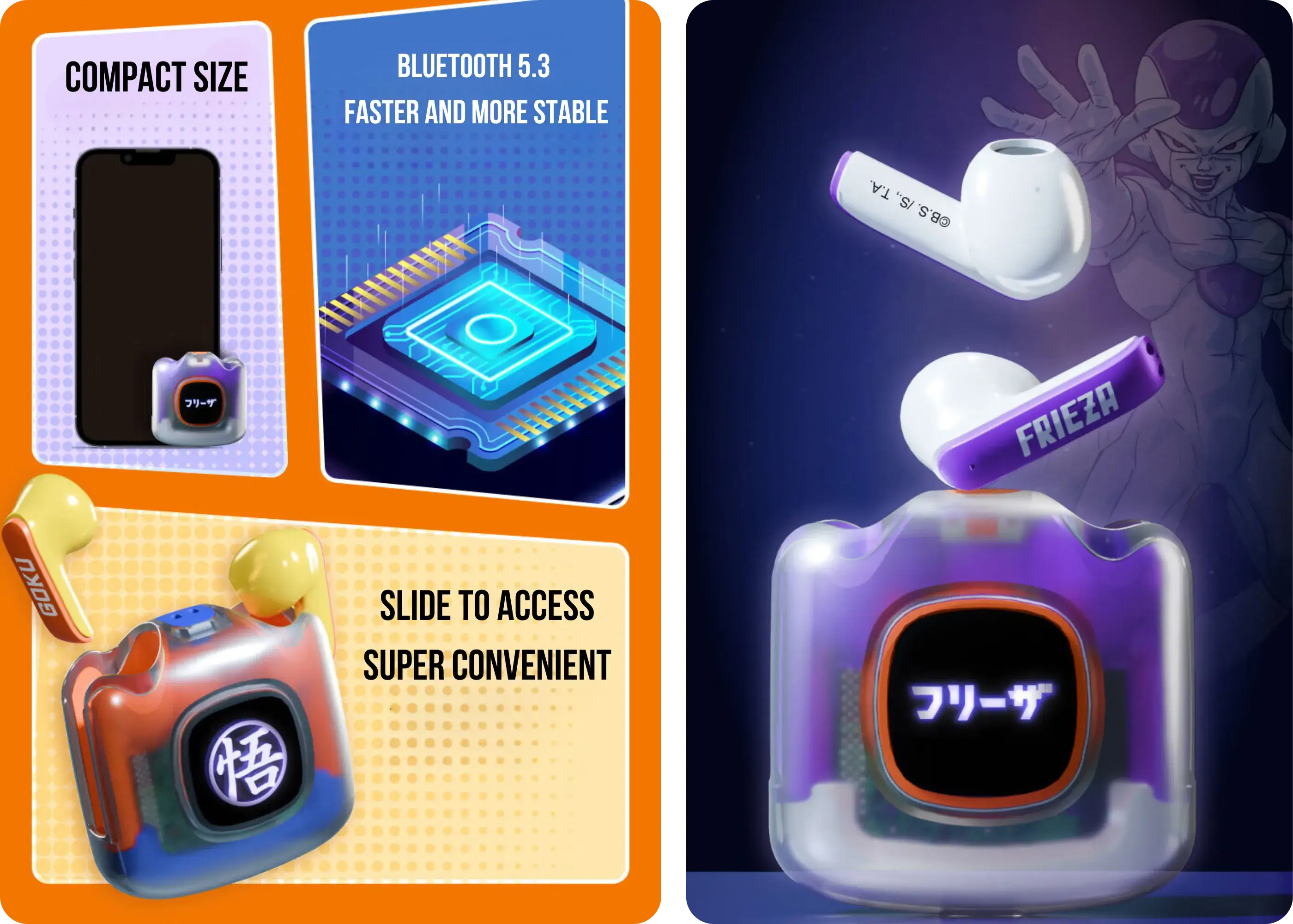 Dragon Ball Z T01 earbuds with fast and stable Bluetooth 5.3 connection