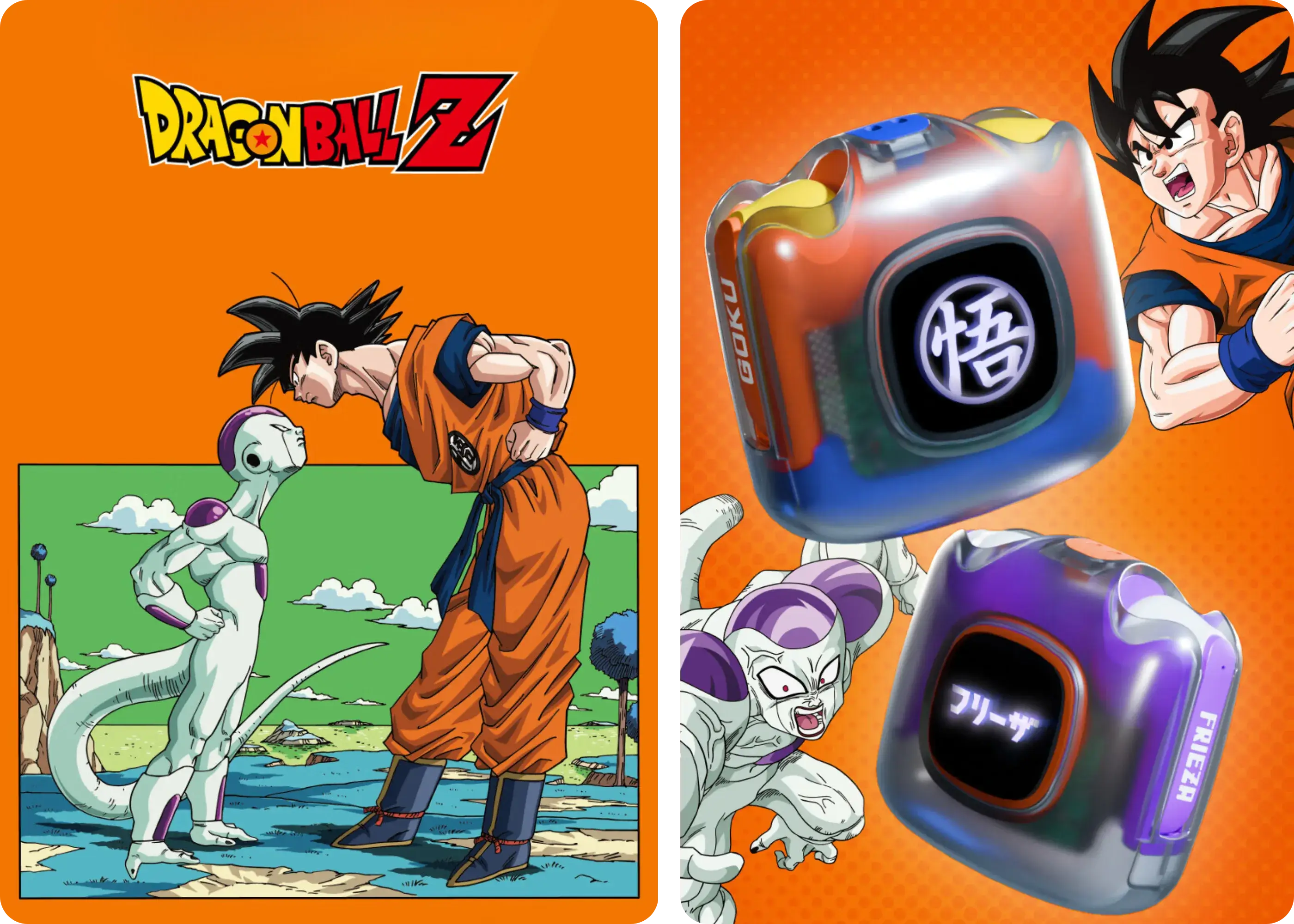 Dragon Ball Z T01 earbuds with bold Goku and Frieza licensed character designs