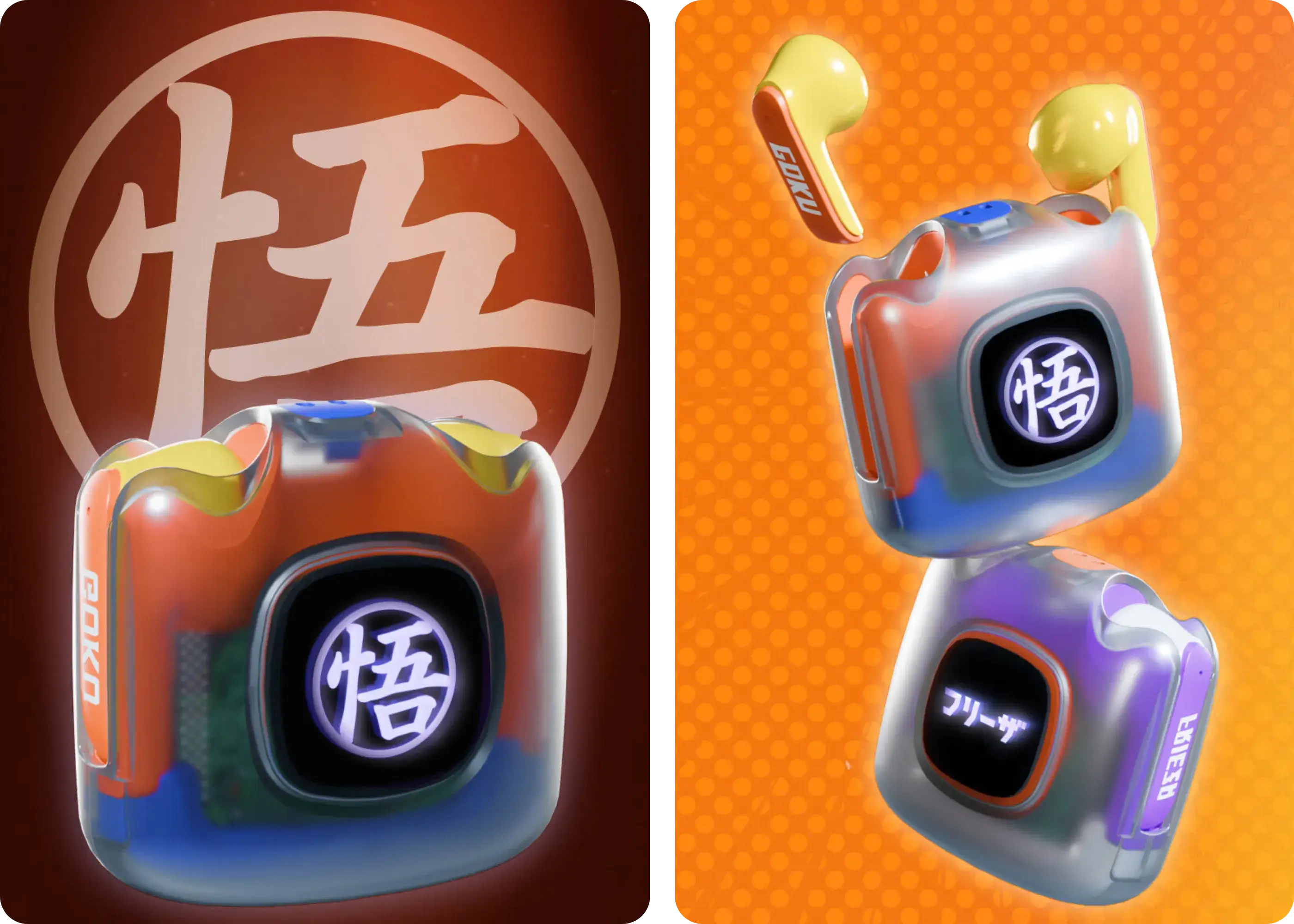 Dragon Ball Z T01 earbuds with illuminated charging-case battery display