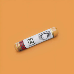 White and orange Evangelion EVA-00 cylindrical earbuds case