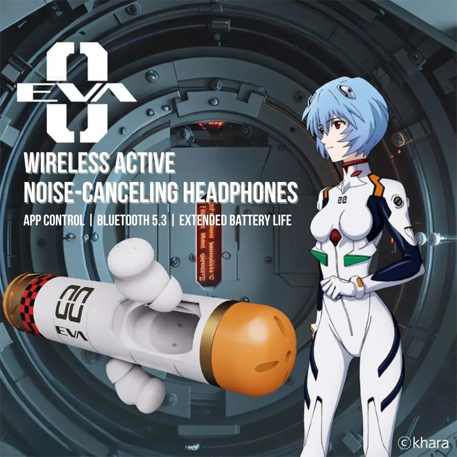 STUMPE EVA-00 wireless earbuds with Rei Ayanami artwork