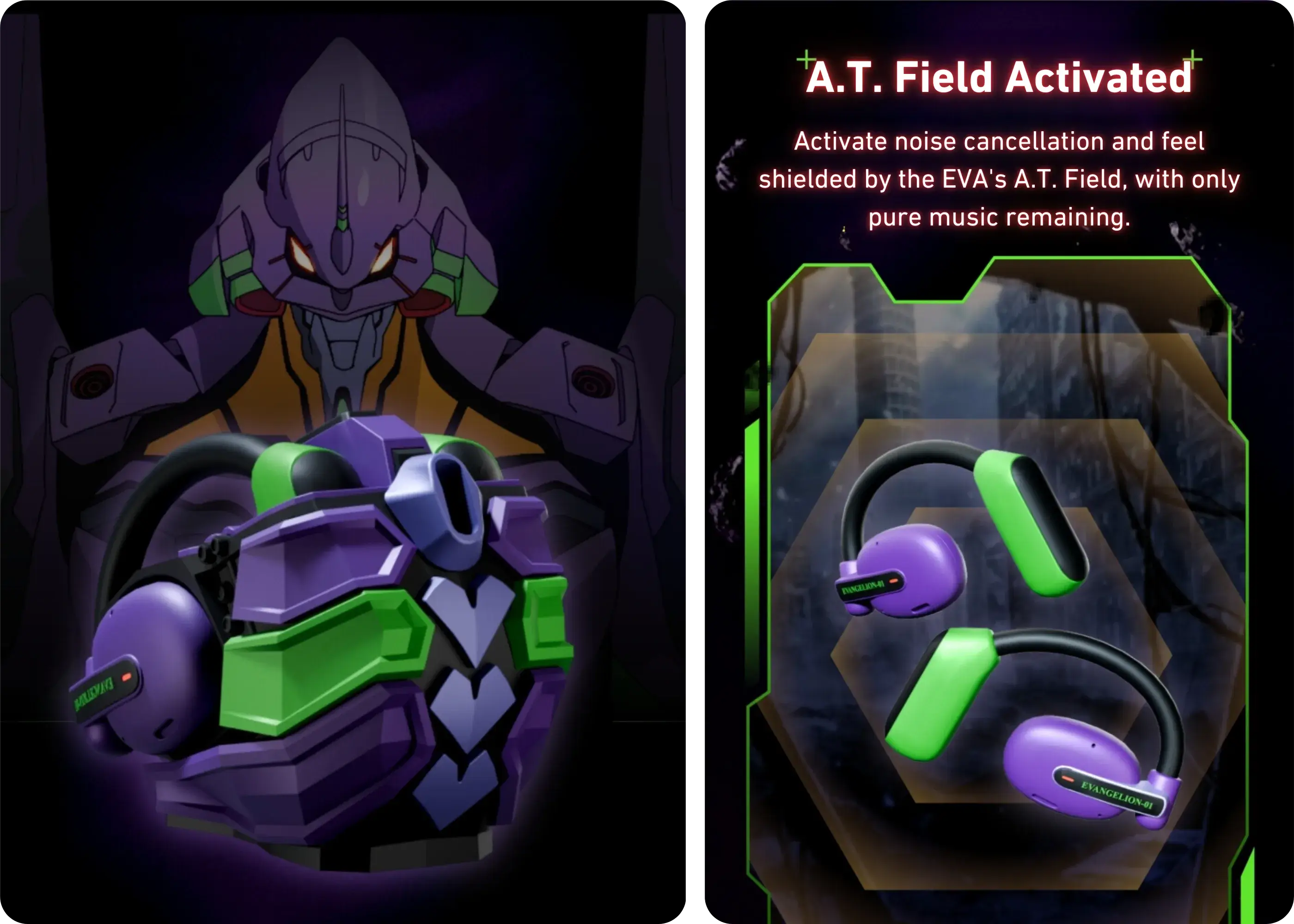 STUMPE x Evangelion EVA-01 Open Ear ANC Earphones - Immerse Yourself in Sound and Silence