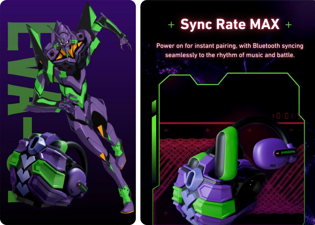 STUMPE x Evangelion EVA-01 Open Ear ANC Earphones - Seamless Bluetooth Connectivity for Instant Pairing