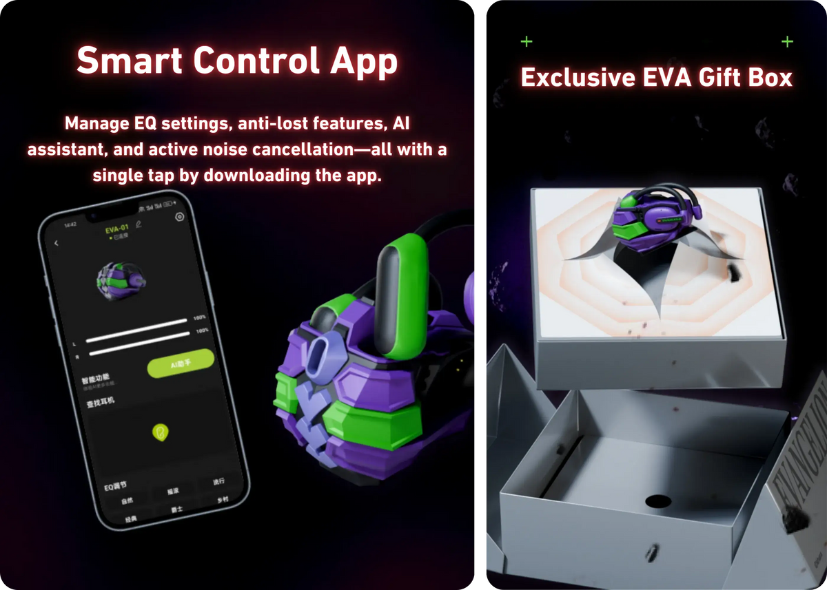STUMPE x Evangelion EVA-01 Open Ear ANC Earphones - Intelligent App Control and Unique EVA Gift Box