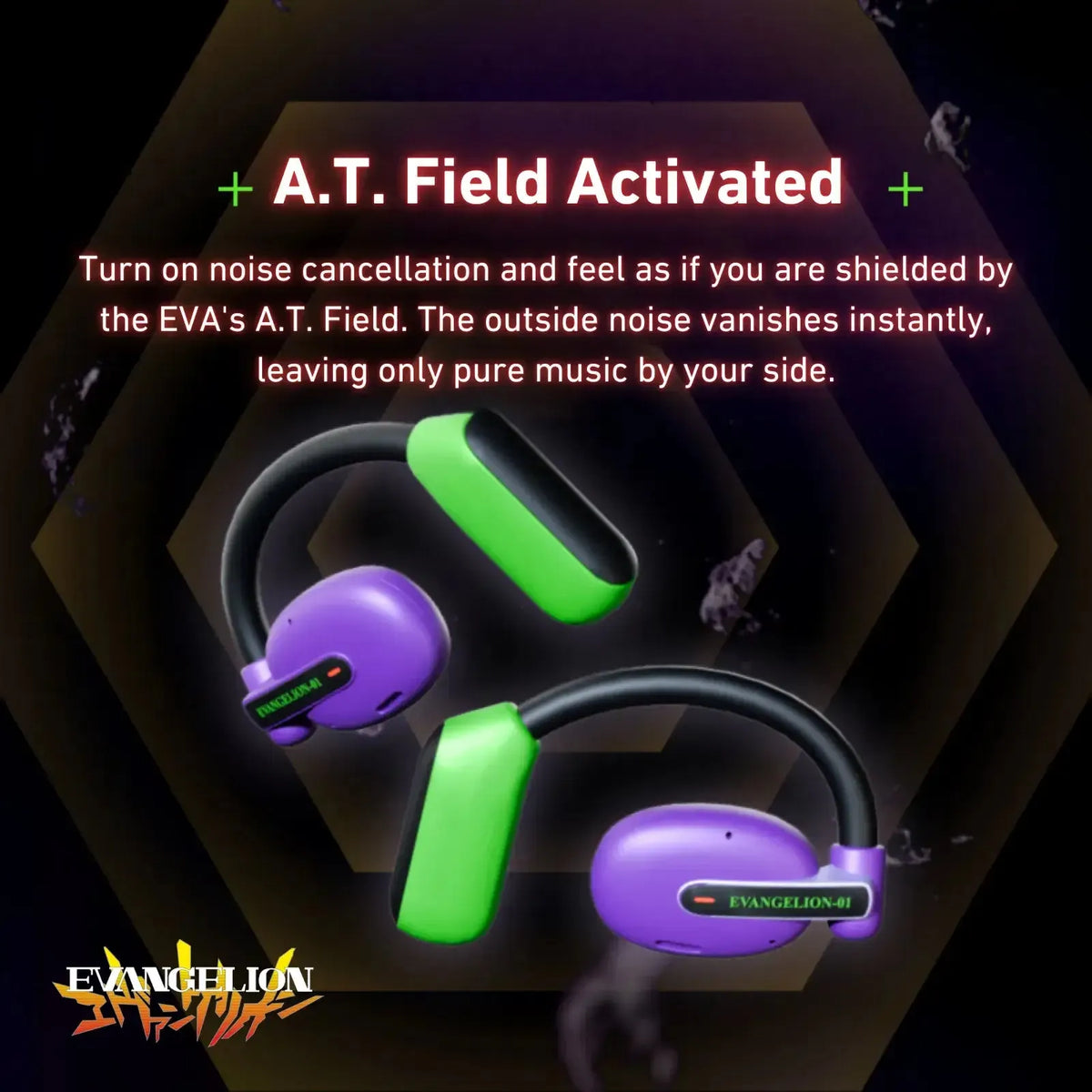 STUMPE x Evangelion EVA-01 Open Ear ANC Earphones product gallery view 3