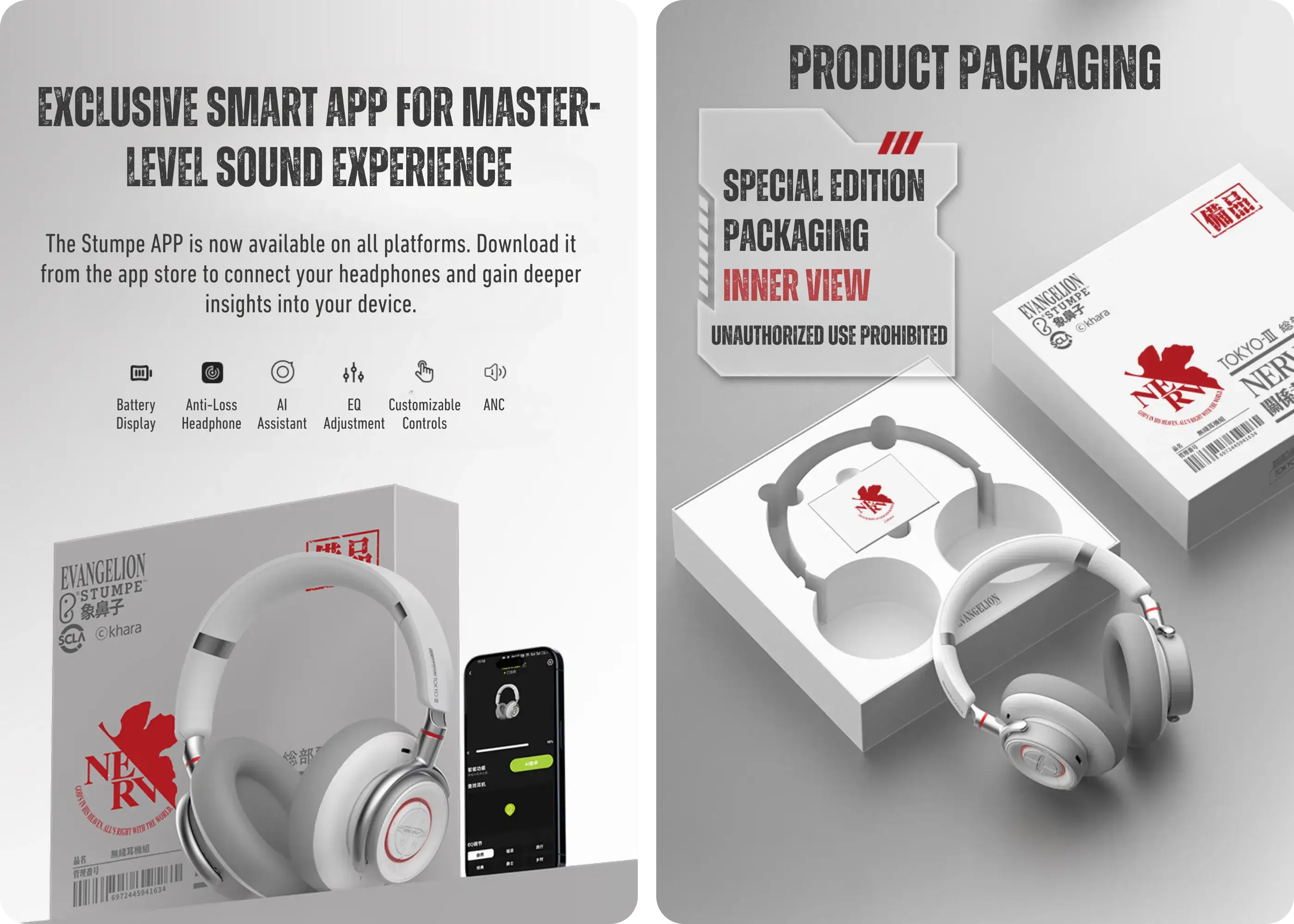STUMPE x Evangelion Active Noise Reduction Over-Ear Headphones — Get Full Control with Smart Features and App Support