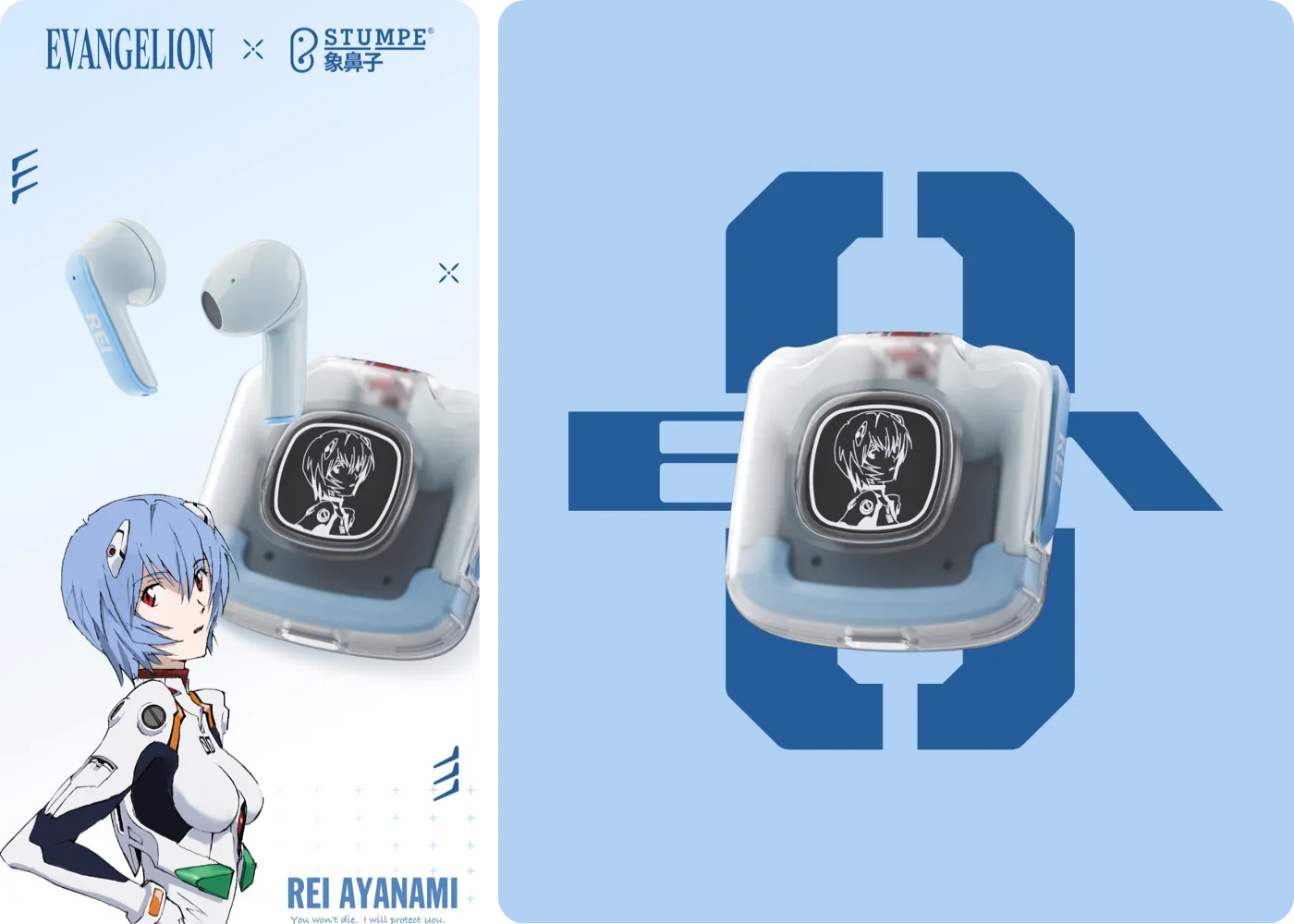 Rei Ayanami wireless earbuds with dynamic character display charging case