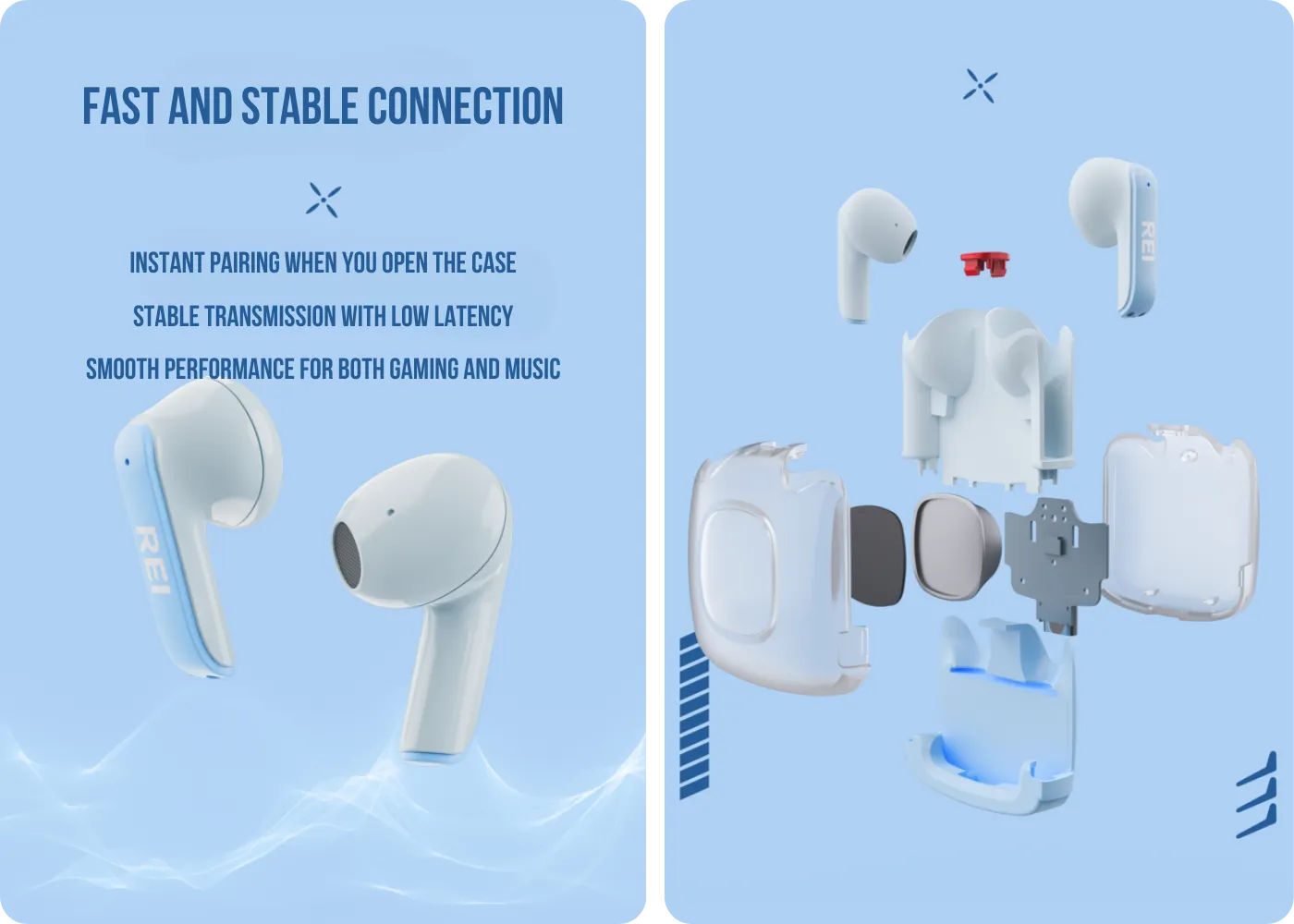 Fast stable wireless connection and dual-ear controls on the Rei Ayanami earbuds
