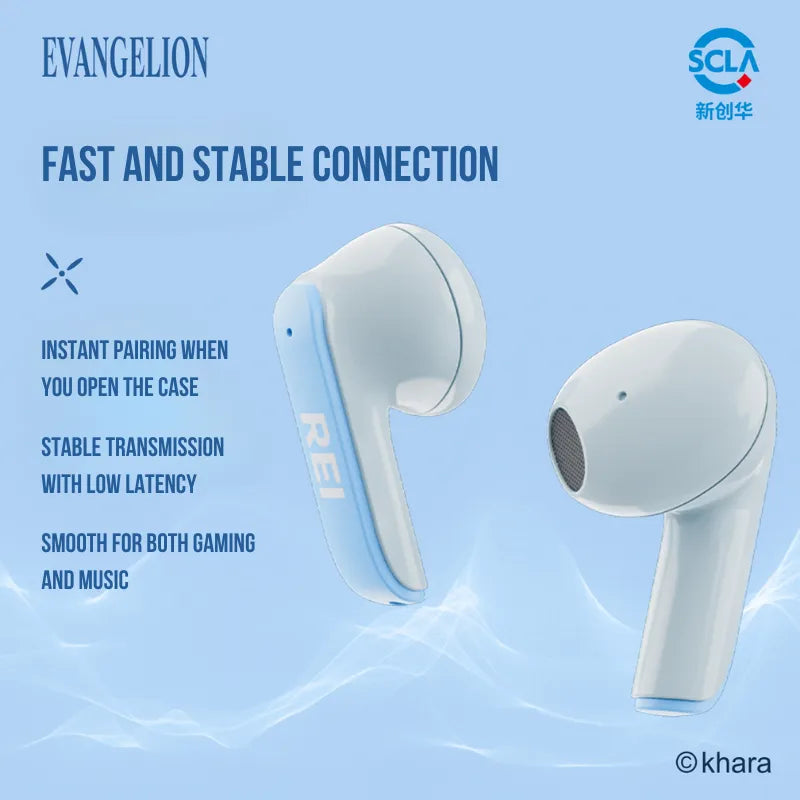 Rei Ayanami sports earbuds with fast and stable wireless connection