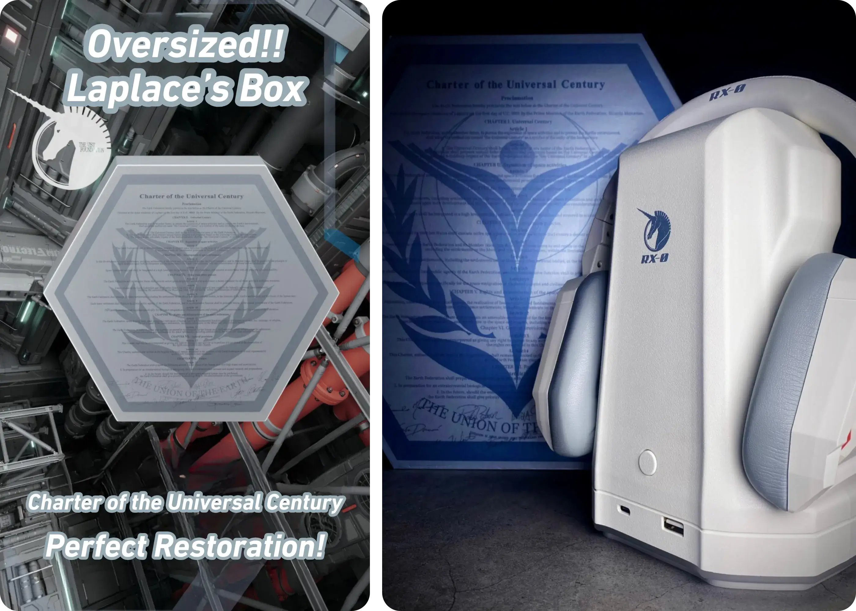 STUMPE x Gundam Unicorn RX-0 Armor Headset with Charging Base — Collector's Packaging for an Ultimate Unboxing Experience