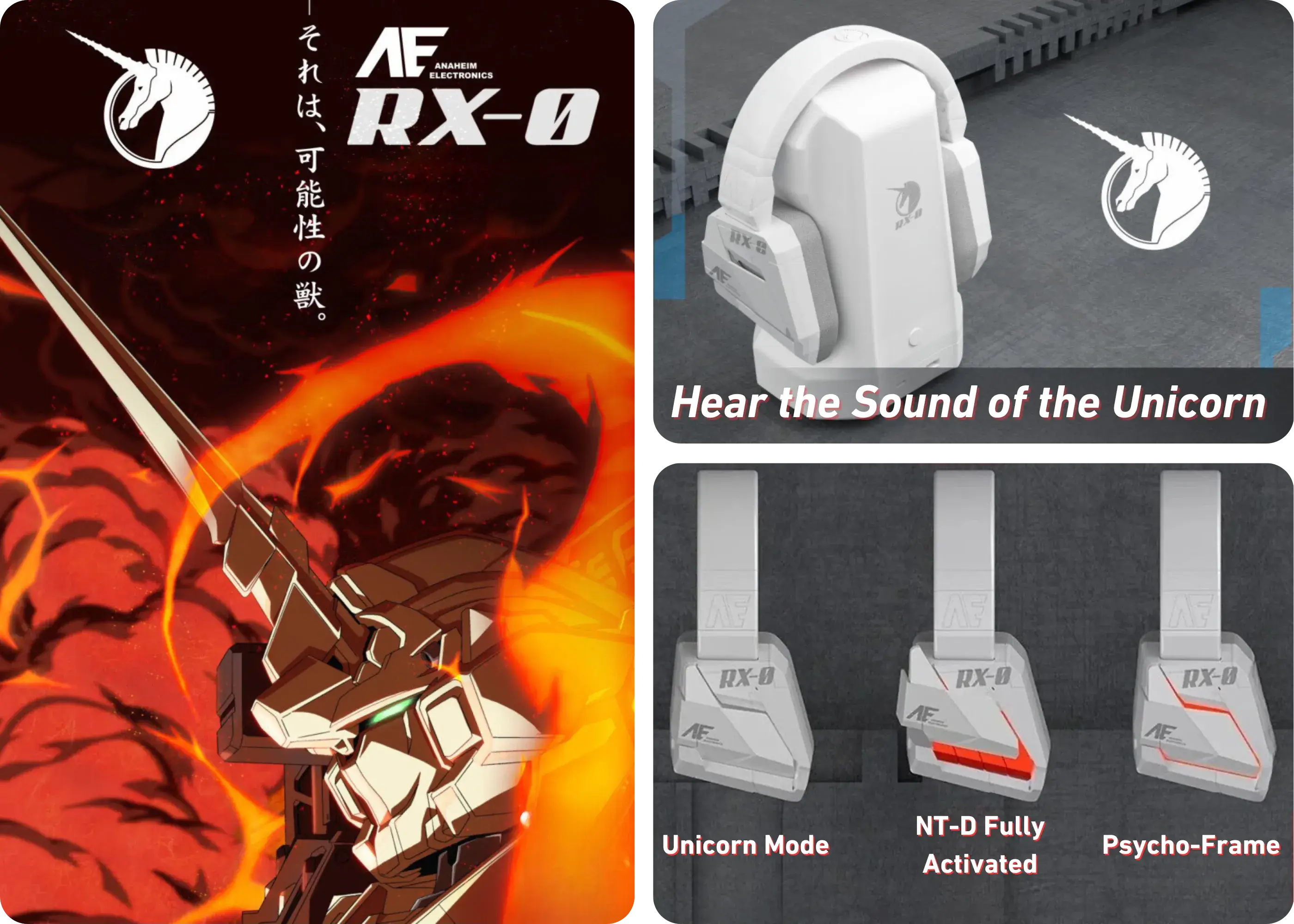 STUMPE x Gundam Unicorn RX-0 Armor Headset with Charging Base — Gundam-Inspired Design with NT-D Mode Lighting