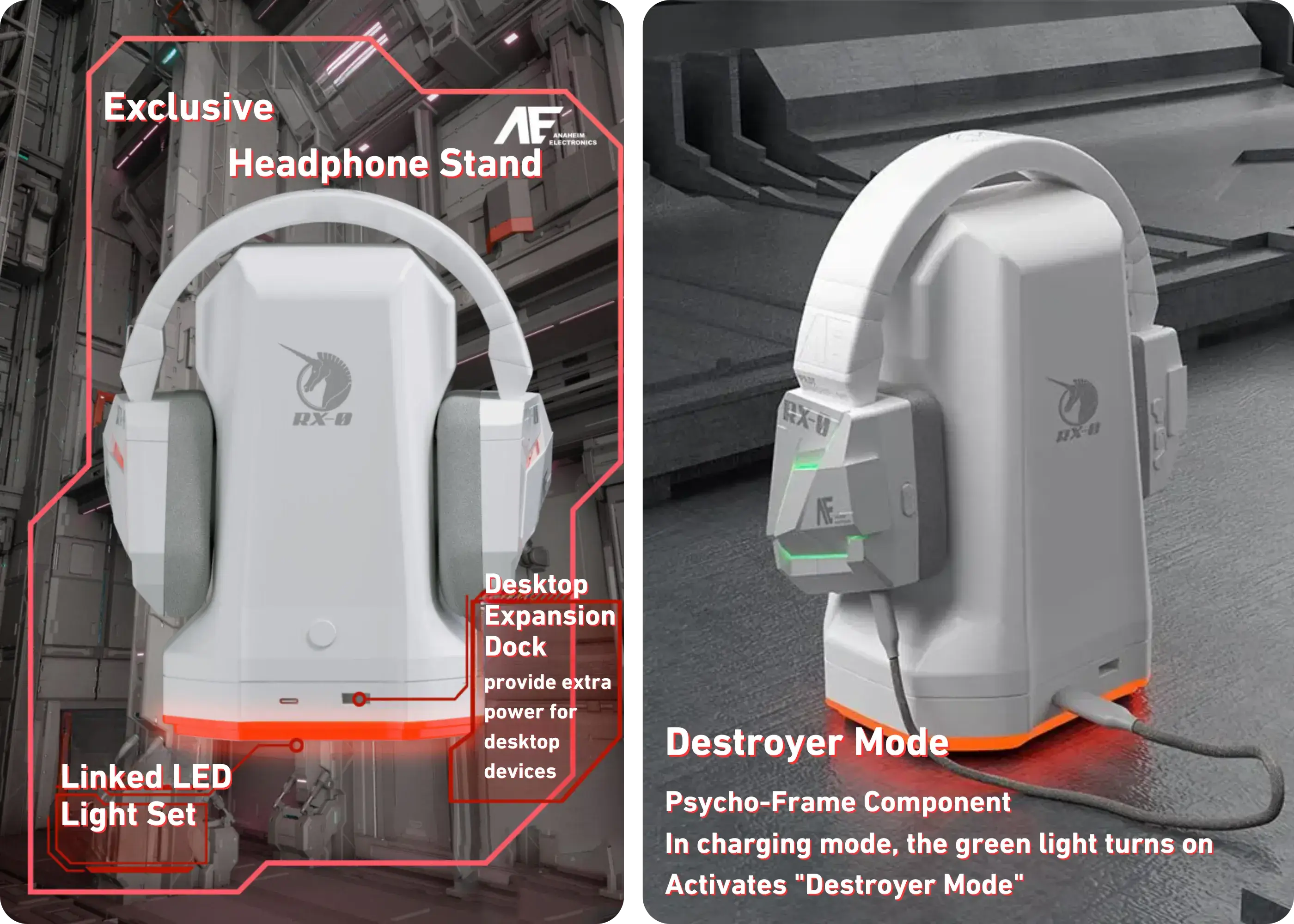 STUMPE x Gundam Unicorn RX-0 Armor Headset with Charging Base — LED-Integrated Charging Stand for Extra Convenience
