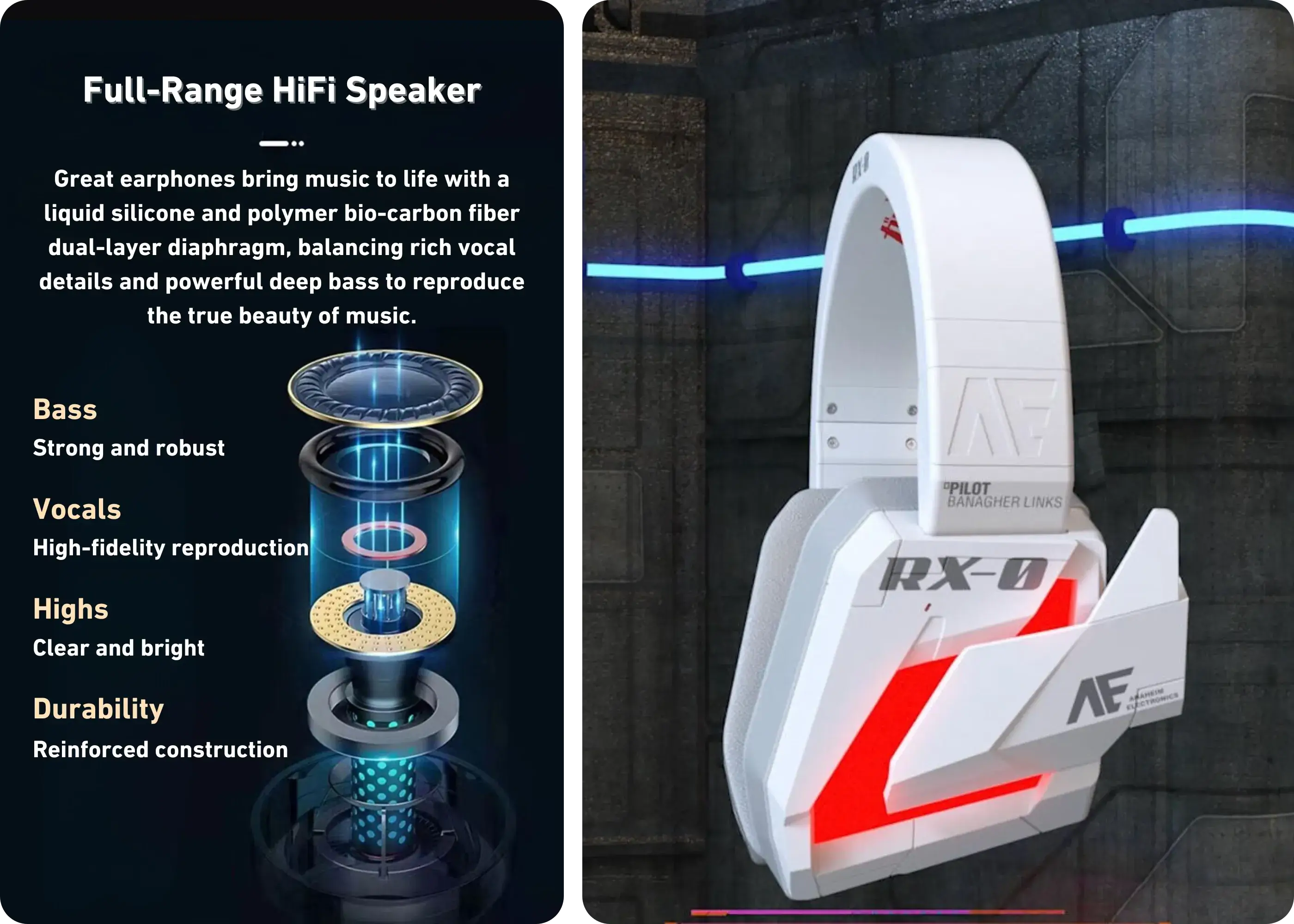 STUMPE x Gundam Unicorn RX-0 Armor Headset with Charging Base — Premium Hi-Fi Audio with Deep Bass