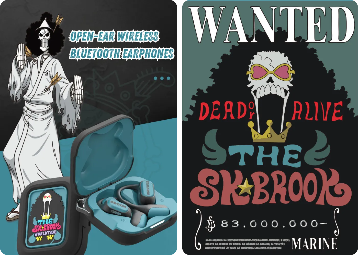 Brook World Tour open-ear earphones with One Piece character display