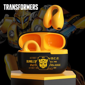 Transformers Bumblebee yellow open-ear earphones and charging case
