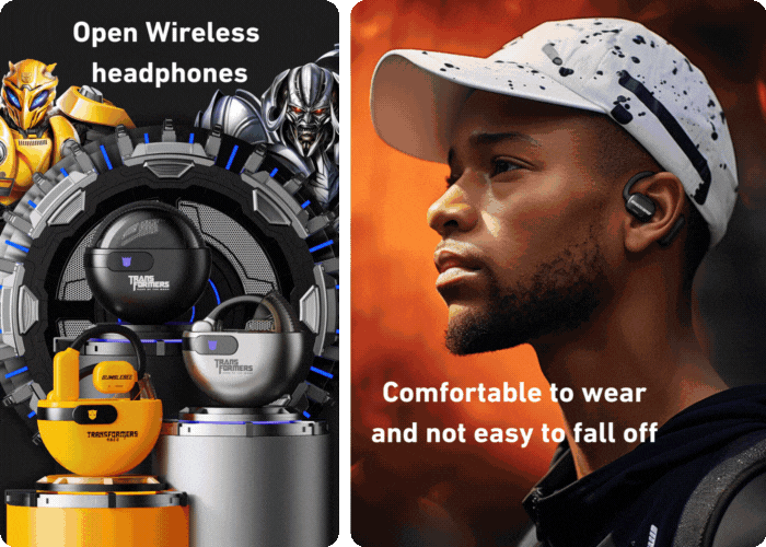 Transformers open-ear and in-ear earphones with stable connection and HiFi sound