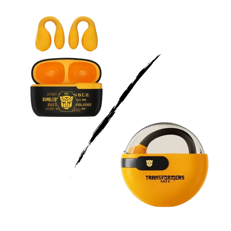 Transformers Dynamic Fit Sound Duo with yellow open-ear and black in-ear earphones