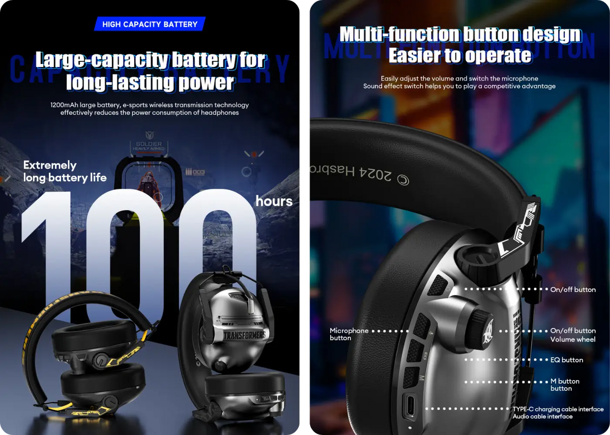 Transformers TF-G03 HiFi Sound Gaming Headset - Unmatched Battery Life for Extended Play