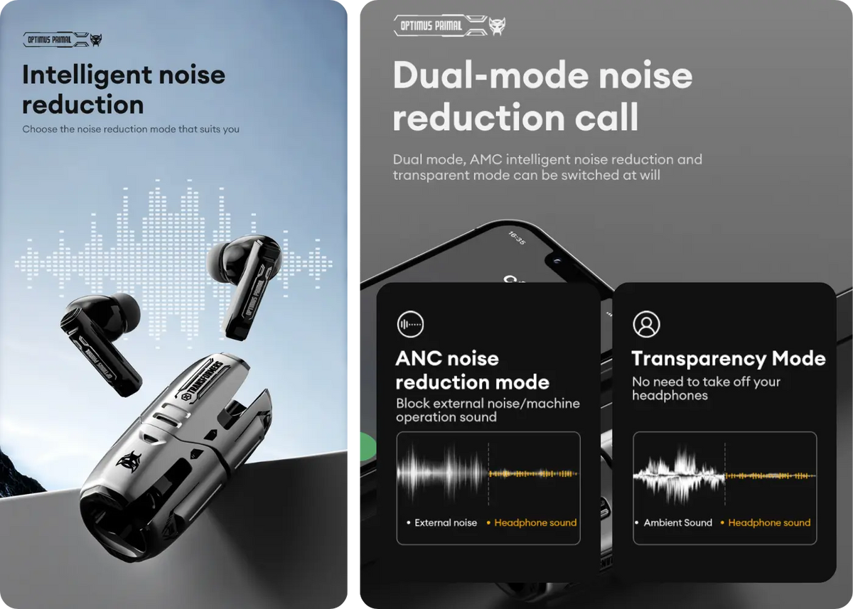 Transformers TF-T01 Pro ANC Active Noise Cancelling Earbuds - Cut Noise Distractions with Dual-Mode ANC