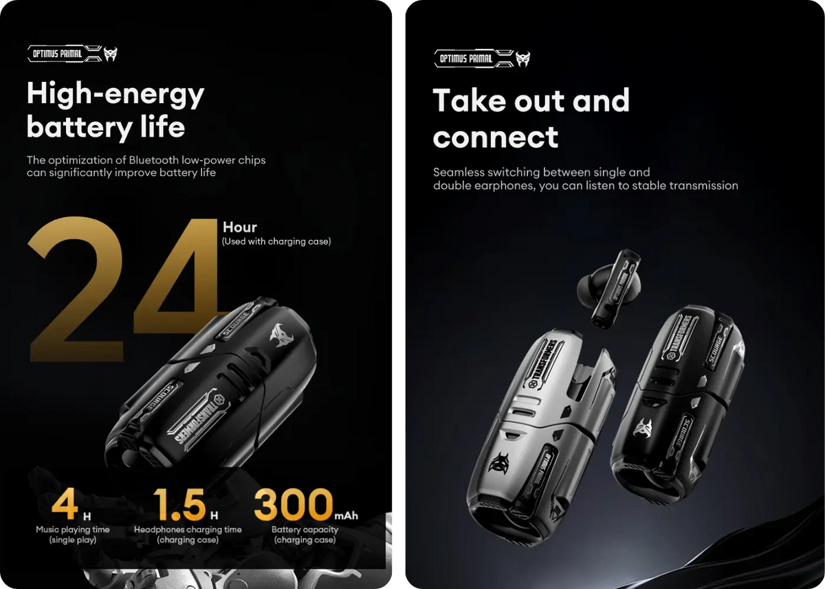 Transformers TF-T01 Pro ANC Active Noise Cancelling Earbuds - Enjoy All-Day Listening with Extended Battery Life
