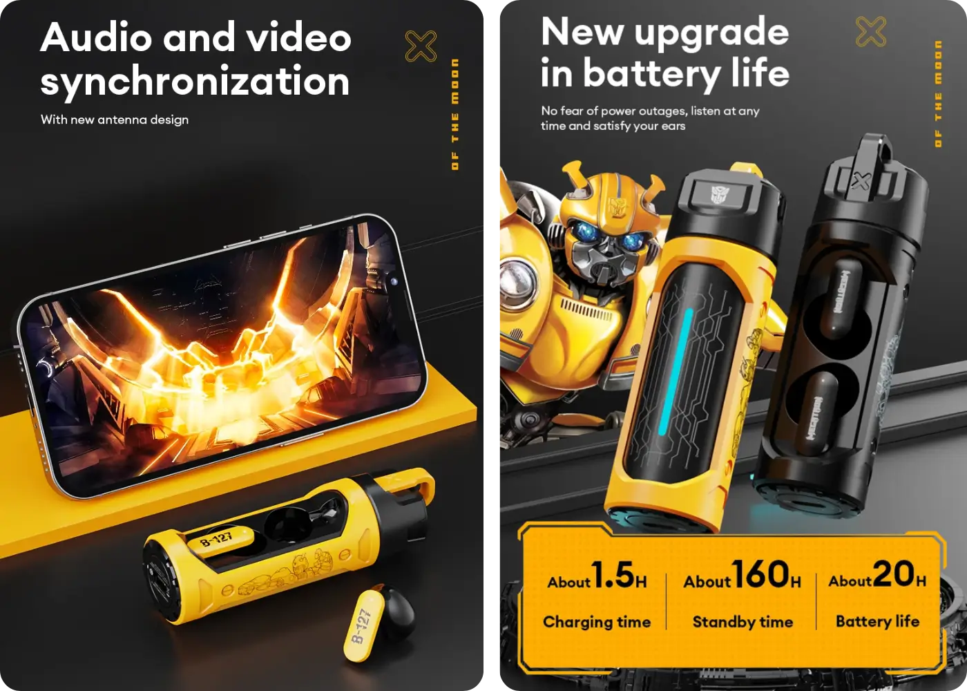 Transformers TF-T11 Rotating Gaming Earbuds - Long-Lasting Battery